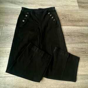 Chicos Wide Leg Ankle Black Pants Sailor Side Buttons Stretchy Flattering Office